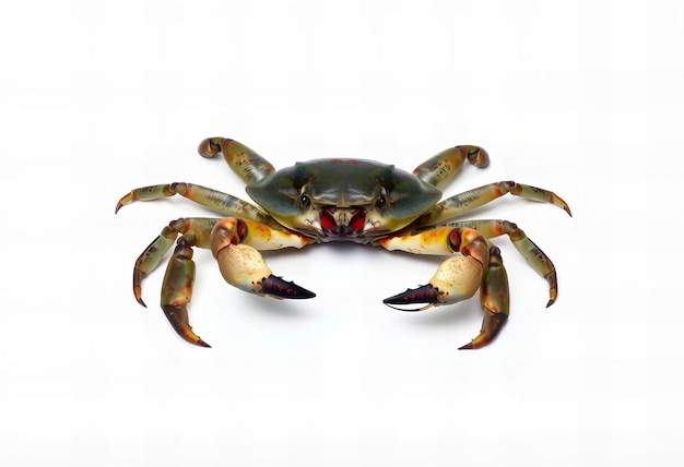 Photo featuring solitary crab with big claws on a white background