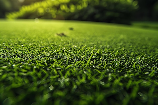 Featuring a top view of the grass texture on an outdoor golf course captured from above with high