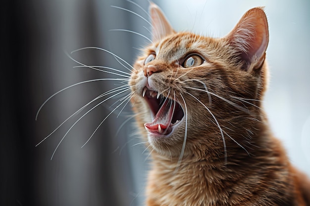 Featuring a very quiet cat screaming white background high quality high resolution