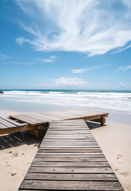 Featuring Wooden platform on a beach