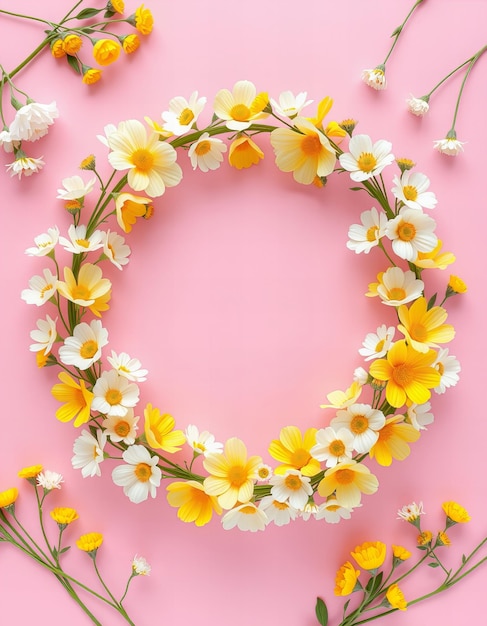 Photo featuring wreath made of white and yellow spring flowers