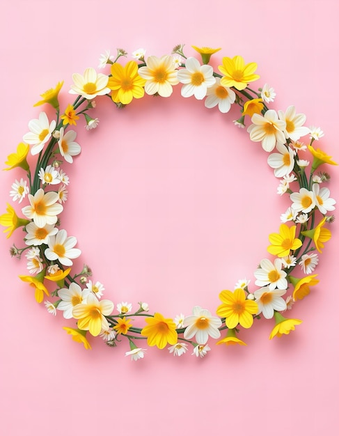 Photo featuring wreath made of white and yellow spring flowers