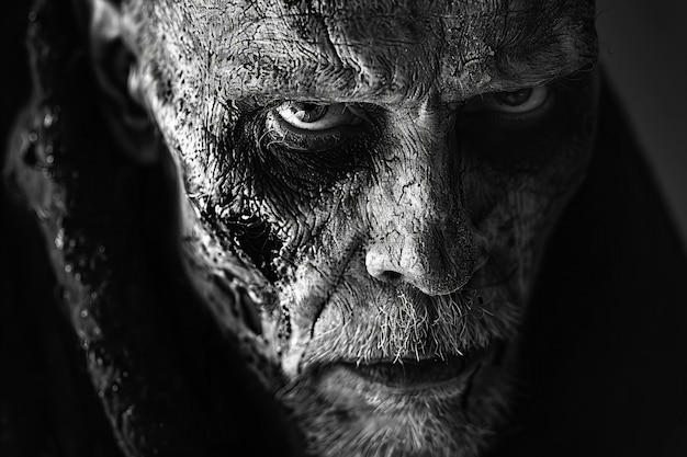 Photo featuring a zombie man with a creepy face portrait a horror concept a scary zombie head isolated o