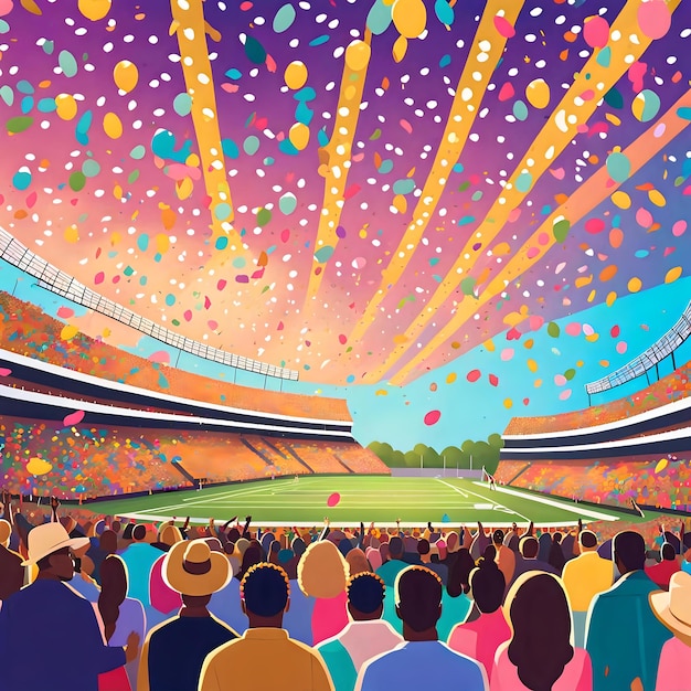 Photo feel inspired by confetti at a vibrant stadium event