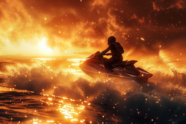 Feel the spray of the ocean as a jet ski speeds be generative ai