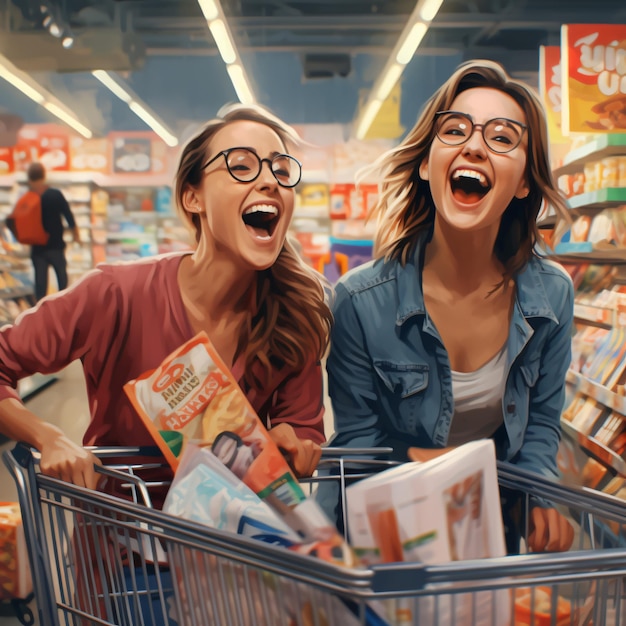 Feeling excited Two young women have a shopping day