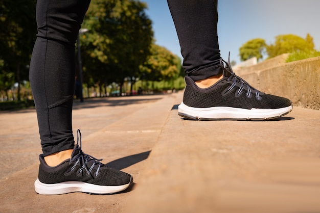 Feet climbing stairs effort and attitude Volu Activity and good health Active lifestyle concept selective focus