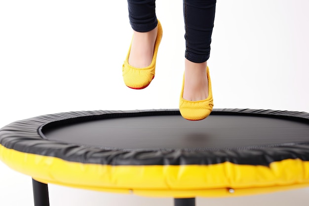 feet jumping on a trampoline cropped image isolated on white