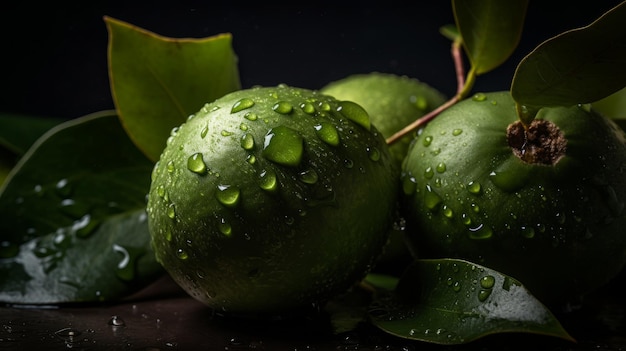 Feijoa seamless background visible drops of water close up generative AI