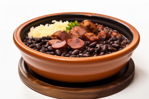 Feijoada brazilian traditional food isolated on white background