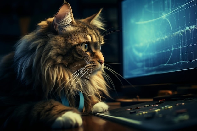 Feline Astrophysicist Studying Cosmic Satellite Data AI