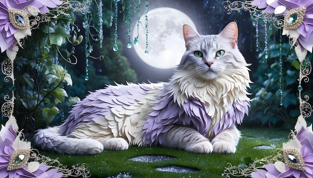 Feline Fantasy in a Moonlit Forest