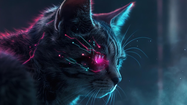 Feline Futurism The Cybernetic Cat with Glowing Eyes