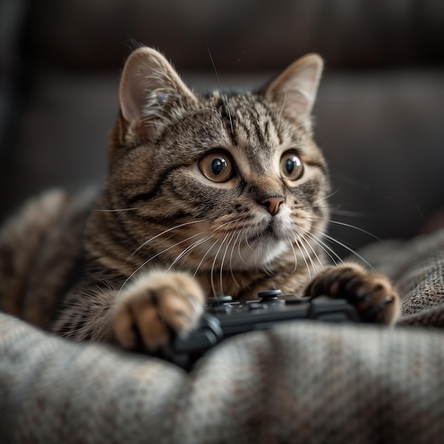 Feline Gamer A Cat with a Controller