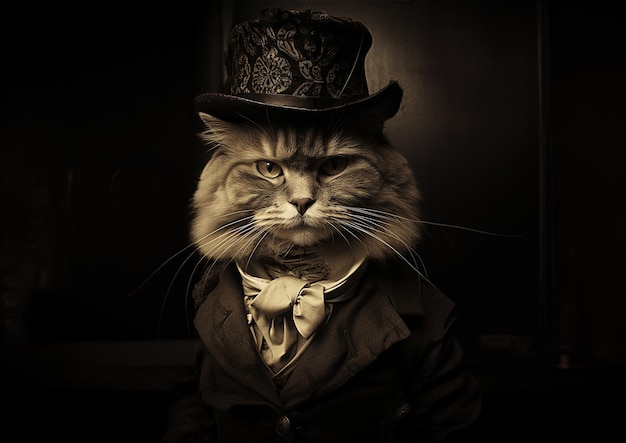 A Feline Gentleman in a Top Hat Portrait