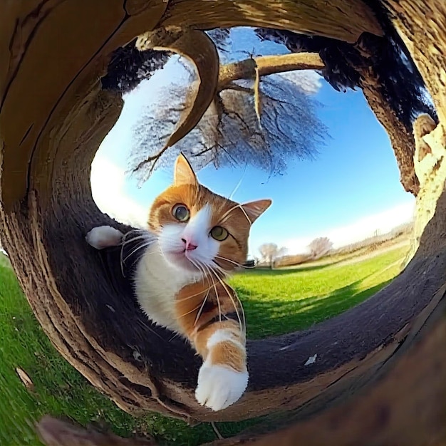 Feline Mishap Cat Tumbling from Tree Captured by FishEye Camera