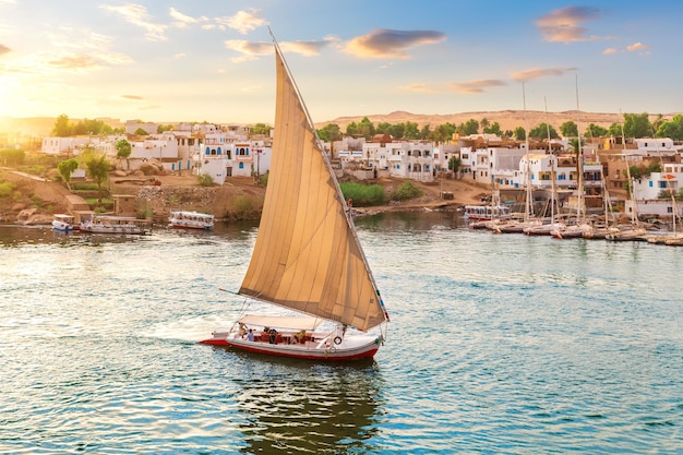 Felucca on the Nile near the banks of Aswan Egypt