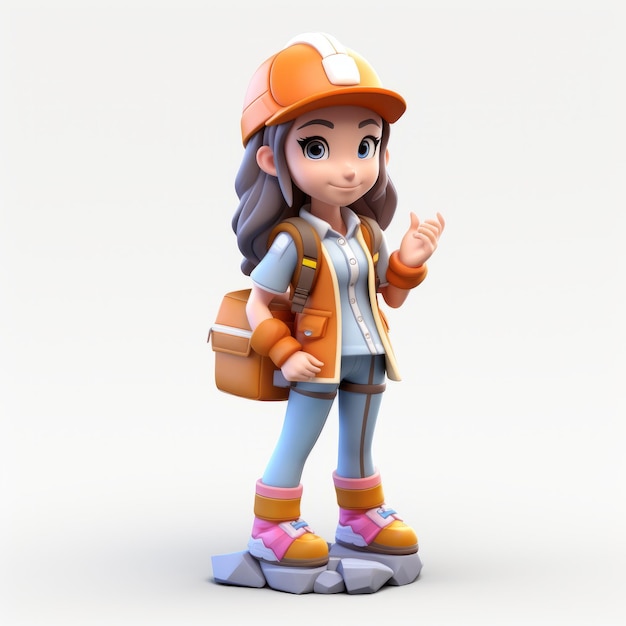 Female 3d Icon Full Body Cartoon Clay Material Shiny Rendering