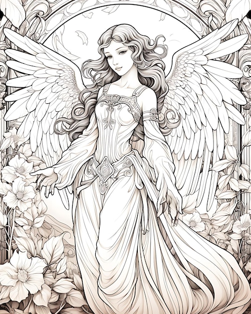 Female Angel in Dress Coloring Page