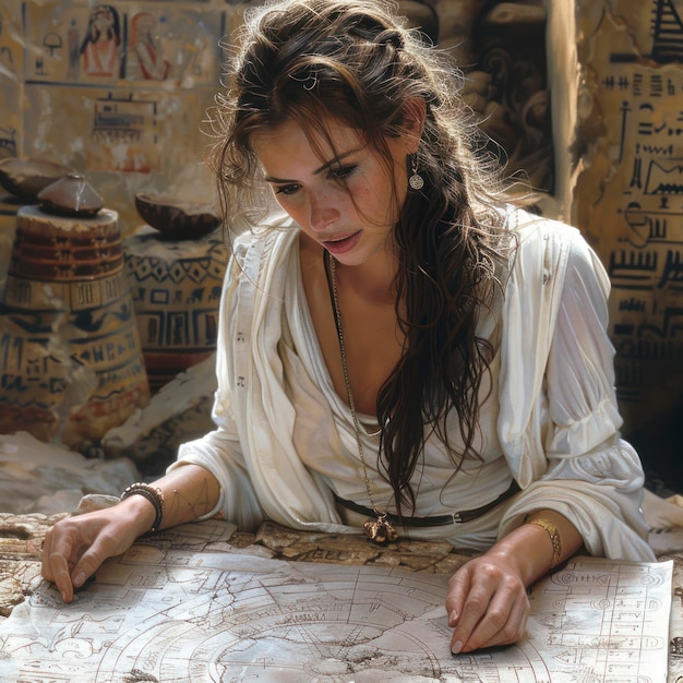 Female archeologist examining the technology used by ancient civilizations