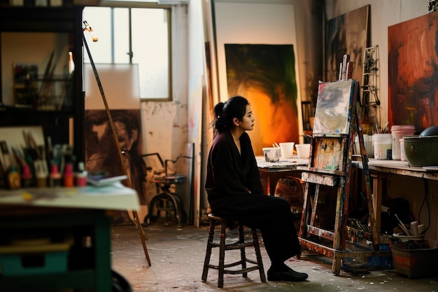 Photo a female artist in her studio