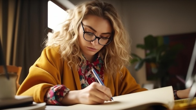 Female artist working intently while sketching new clothing