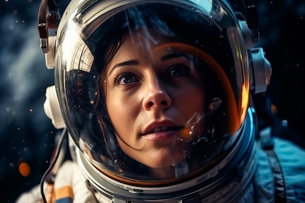 A female astronaut in open space