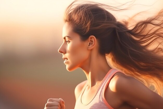 A female athlete running with grace and strength