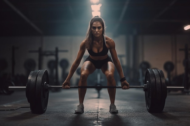 The female athlete training hard in the gym