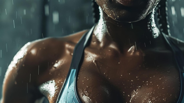 Female Athletes Sweaty Abs Closeup Fitness Strength Gym Workout Determination Health and Wellness