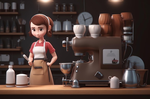 Female barista 3d illustration