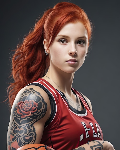 female basketball player redhead with tattoo