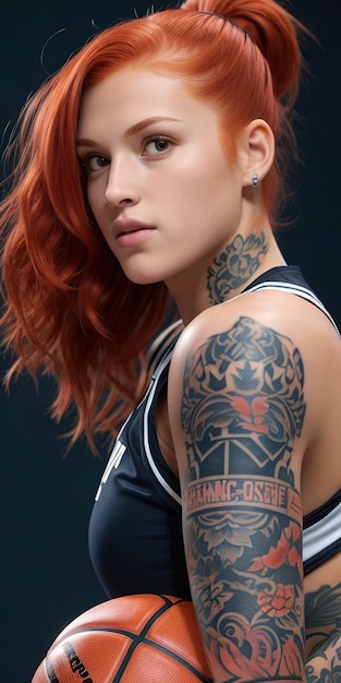 female basketball player redhead with tattoo