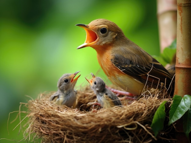 The female bird with the chicks