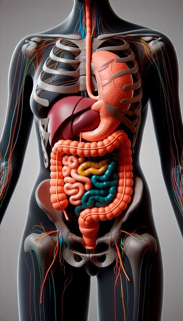 a female body with a stomach labeled with the stomach labeled stomach