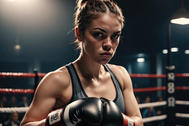 female boxer training in boxing ring