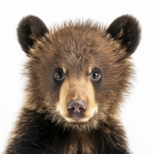 Female Brown Bear lying down against white background