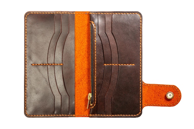 Female brown leather open wallet