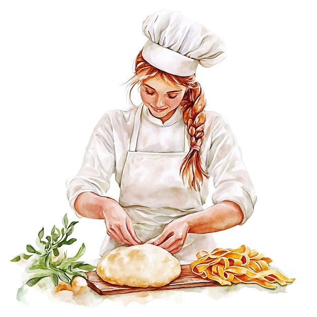 Female Chef Kneading Dough and Preparing Pasta