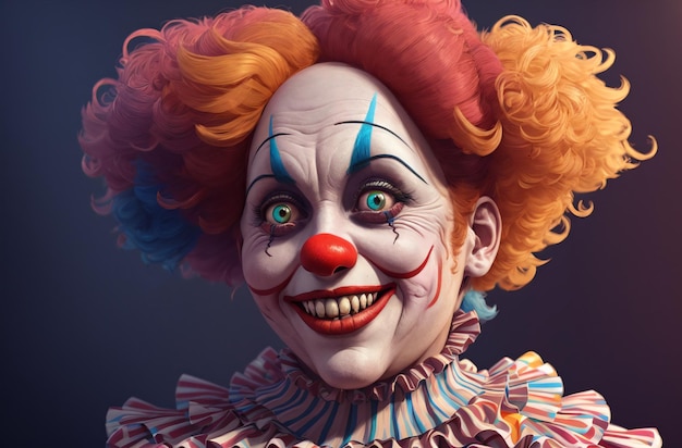 Female clown Portrait of happy jester in bright style Generative AI