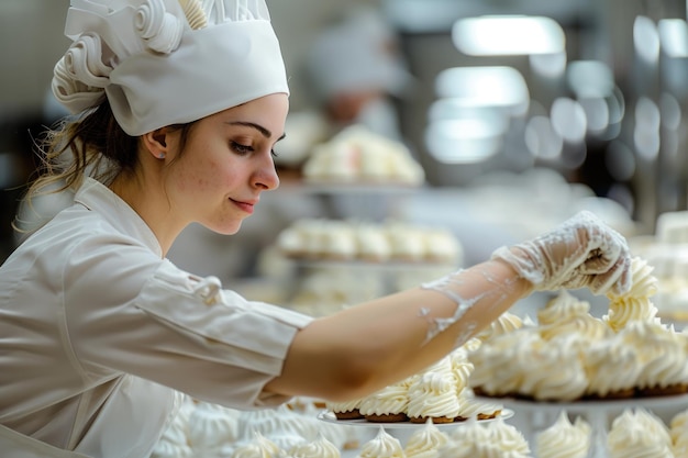 Female confectioner working in supermarket ai generated