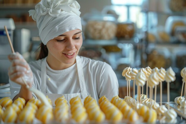 Female confectioner working in supermarket ai generated