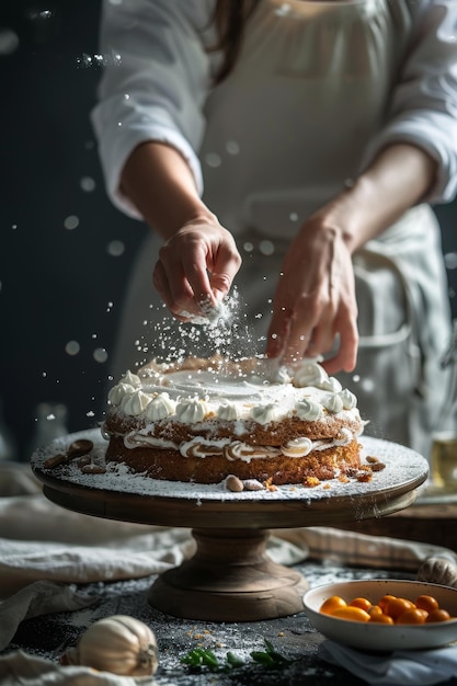 Photo female cook making a cake generative ai