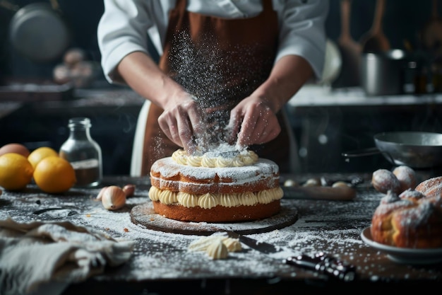 Photo female cook making a cake generative ai