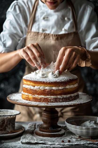 Photo female cook making a cake generative ai