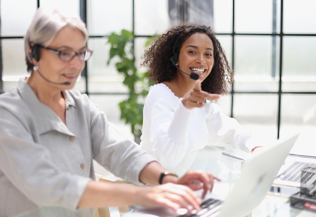 Female customer service agent in a call center