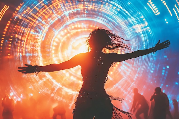 Photo female dancing at a techno festival