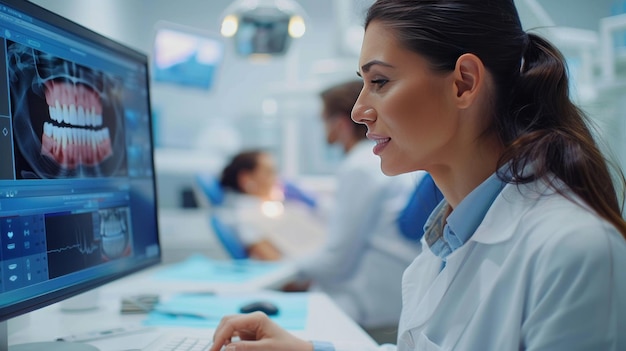 Female Dentist Examining Dental Xray