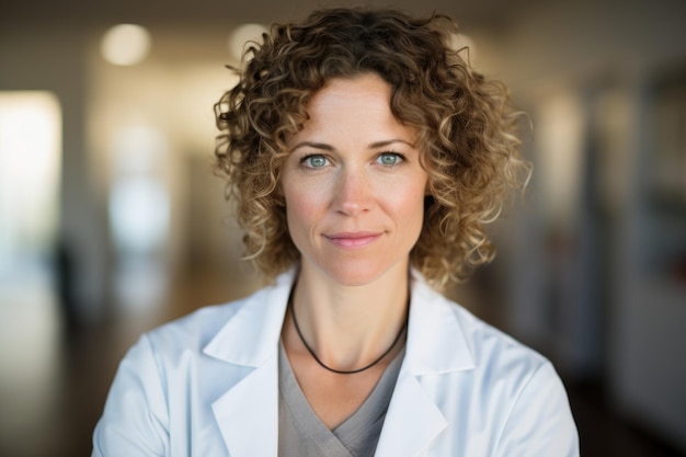 Female doctor 40 years old wearing a white lab coat