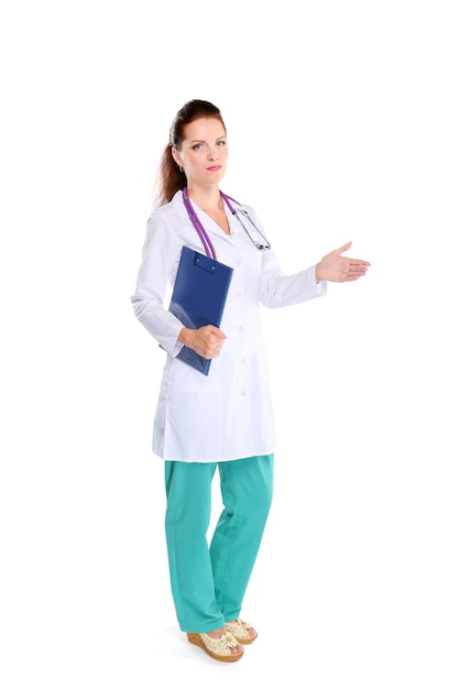 Female doctor giving his hand for a handshake